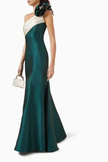 Rosette One-shoulder Dress in Mikado