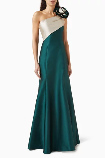 Rosette One-shoulder Dress in Mikado