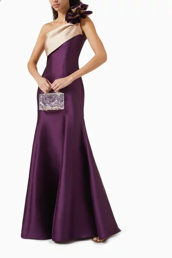 Rosette One-shoulder Dress in Mikado