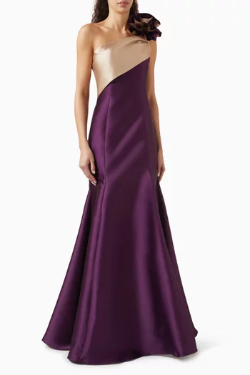 Rosette One-shoulder Dress in Mikado
