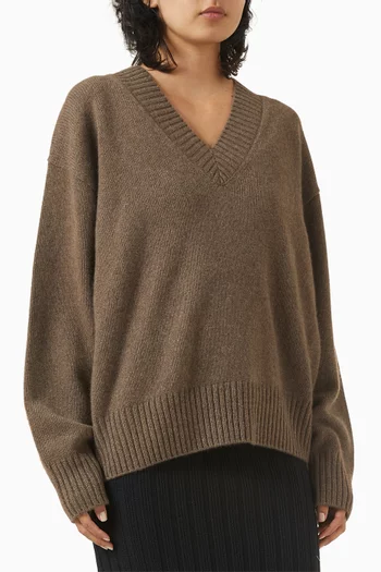 Jadey Oversized V-neck Sweater in Cashmere Knit