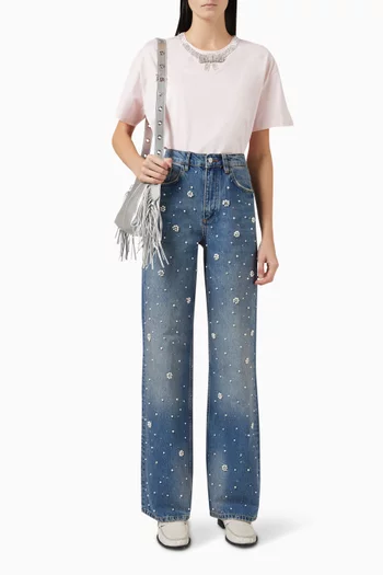 Rhinestone-bow T-shirt in Cotton