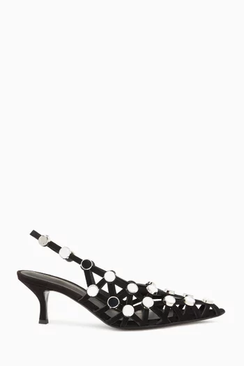 Grid 50 Mirror-embellished Slingback Sandals in Suede