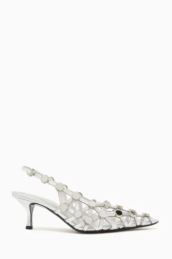 Grid 50 Mirror-embellished Slingback Sandals in Metallic Leather