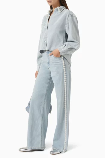 Bead-embellished Wide-leg Jeans in Denim