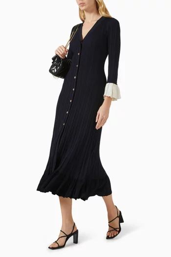 Ruffle-hem Knit Midi Dress in Viscose Blend