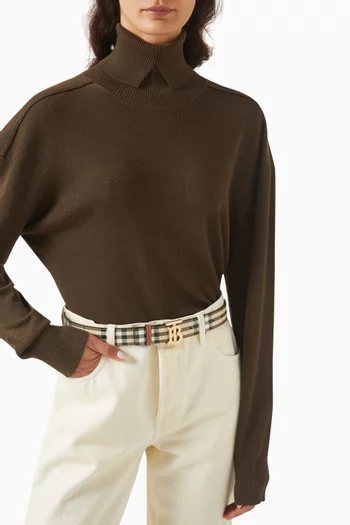 حزام بنقشة مربعات كلاسيكية وإبزيم بشعار TB جلد