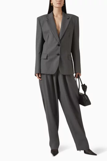Belted Wide-leg Pants in Wool-blend