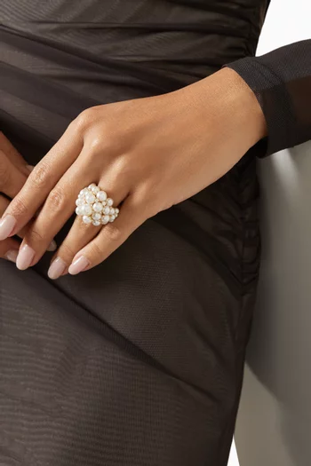 Bahar Diamond & Pearl Cluster Ring in 18kt Gold