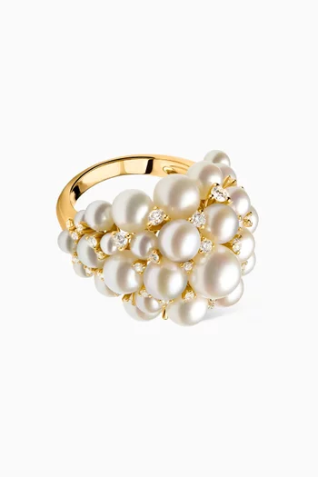 Bahar Diamond & Pearl Cluster Ring in 18kt Gold