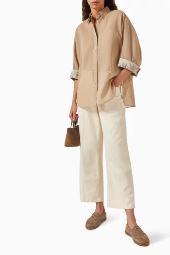 Floral-embroidered Shirt in Cotton Organza