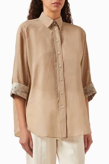 Floral-embroidered Shirt in Cotton Organza