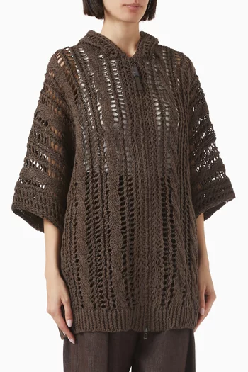 Hooded Cardigan in Cable-knit Mesh