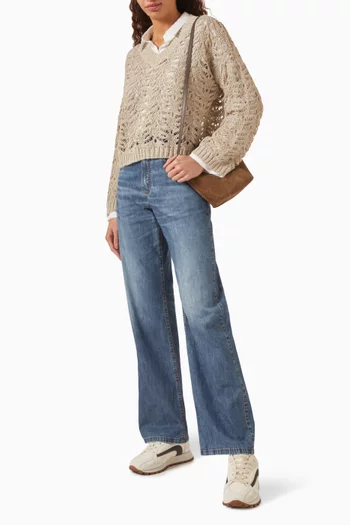 Foliage-lace Sweater in Linen-blend