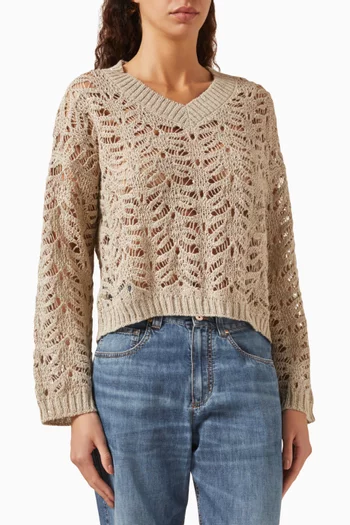 Foliage-lace Sweater in Linen-blend