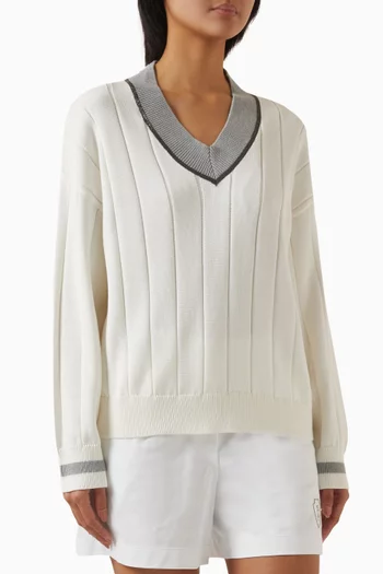 V-neck Sweater in Cotton Rib-knit