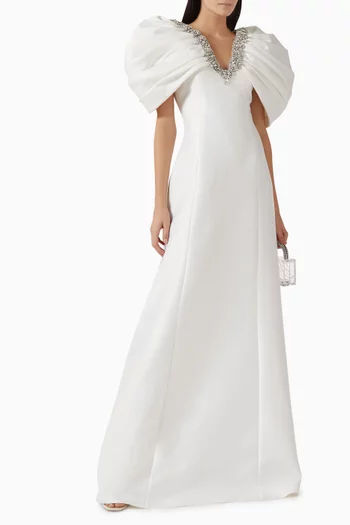 Crystal-embellished Puff-sleeve Gown