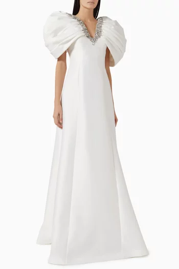 Crystal-embellished Puff-sleeve Gown