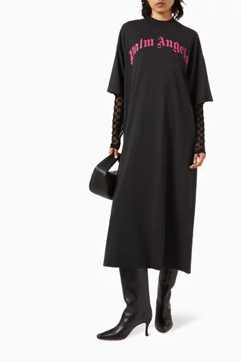 Curved-logo Maxi Dress in Cotton