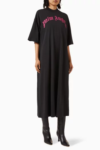 Curved-logo Maxi Dress in Cotton