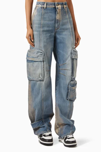Coated Cargo Pants in Denim