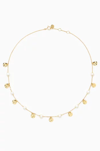 قلادة رقبة فييستا مزينة باللؤلؤ ذهب عيار 18