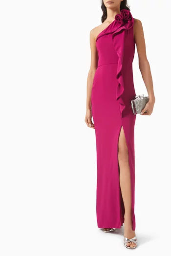Rosette One-shoulder Dress in Crepe