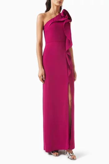 Rosette One-shoulder Dress in Crepe