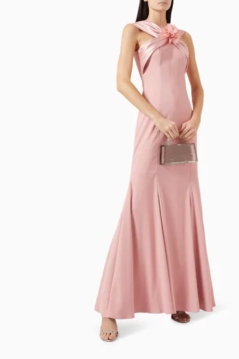Floral-applique Maxi Dress in Crepe-satin