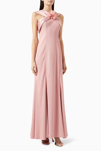 Floral-applique Maxi Dress in Crepe-satin