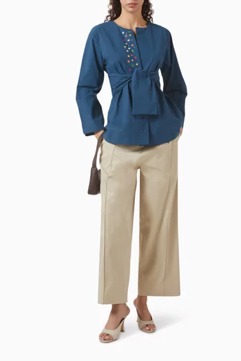 طقم بلوزة وبنطال مزيج قطن