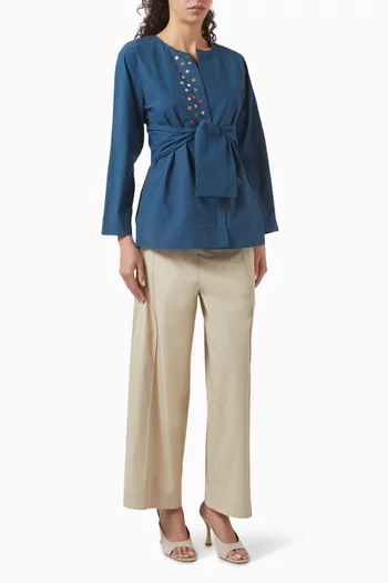 طقم بلوزة وبنطال مزيج قطن