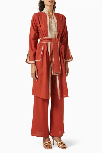 طقم معطف وبنطال كتان، 4 قطع