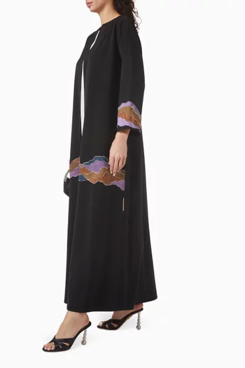 Embroidered-trim Abaya Set in Poly-cotton