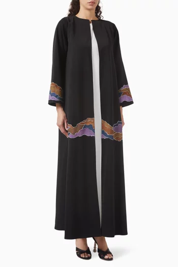 Embroidered-trim Abaya Set in Poly-cotton