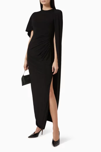 Asymmetric Cape Gown in Viscose Blend