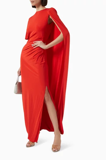 Asymmetric Cape Gown in Viscose Blend