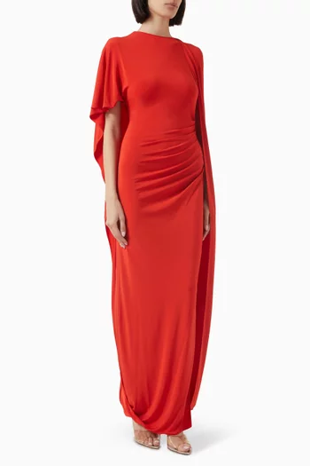 Asymmetric Cape Gown in Viscose Blend