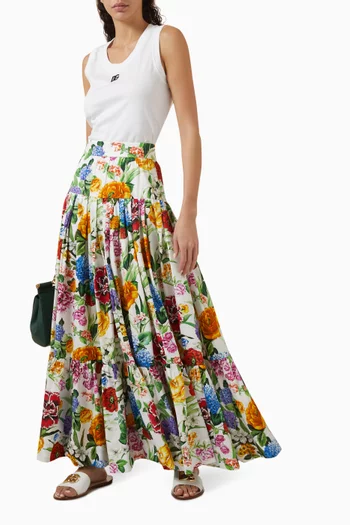 Floral-print Tiered Maxi Skirt in Cotton