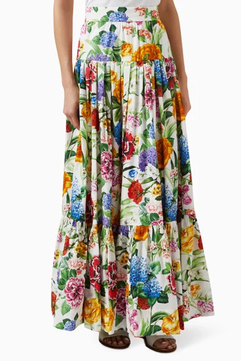 Floral-print Tiered Maxi Skirt in Cotton