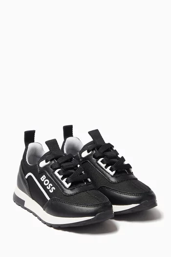 Logo-print Sneakers in Leather & Canvas