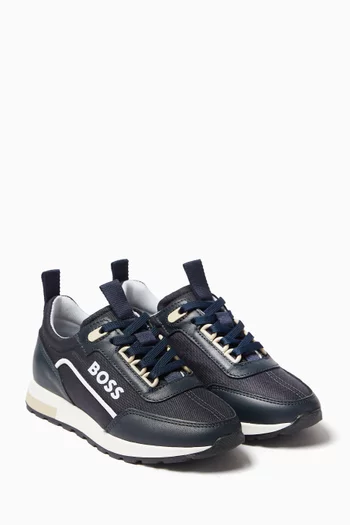 Logo-print Sneakers in Leather & Canvas