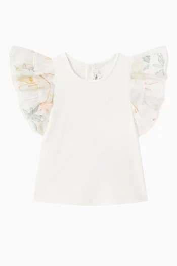 Flutter-sleeve T-shirt in Cotton