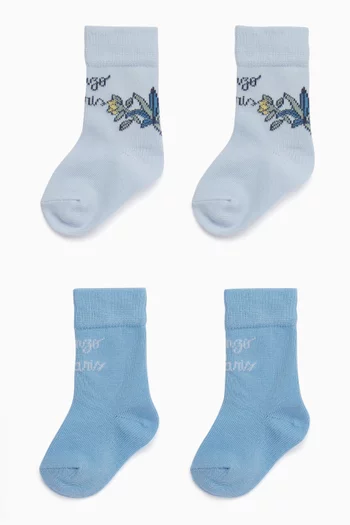 Printed Knit Socks in Cotton Blend, Set of 2