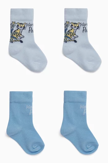 Printed Knit Socks in Cotton Blend, Set of 2