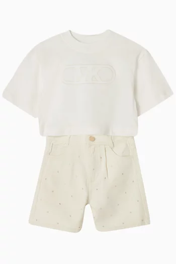 Eyelet-detail Shorts in Cotton Twill