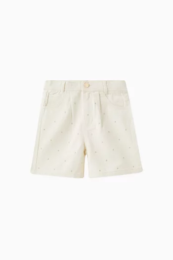 Eyelet-detail Shorts in Cotton Twill