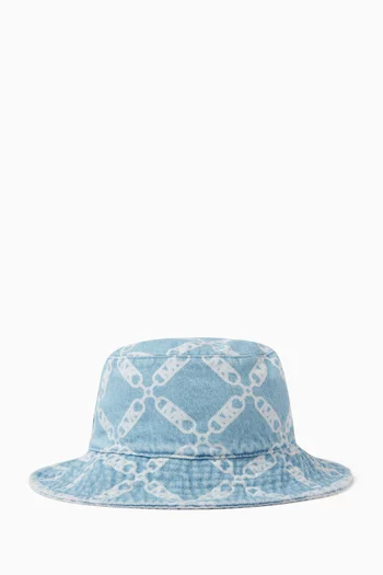 Logo Chain Bucket Hat in Denim