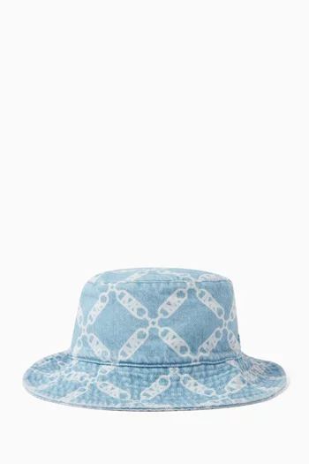Logo Chain Bucket Hat in Denim