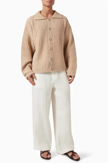 بنطال بساقين واسعتين كتان